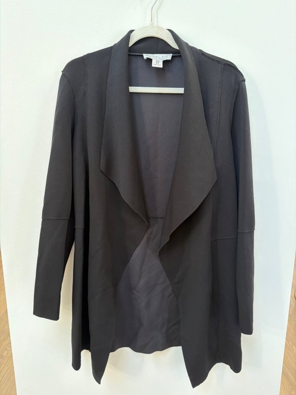Rachel Zoe Open-Front Draped Black Cardigan Jacket Medium Nylon Rayon Spandex